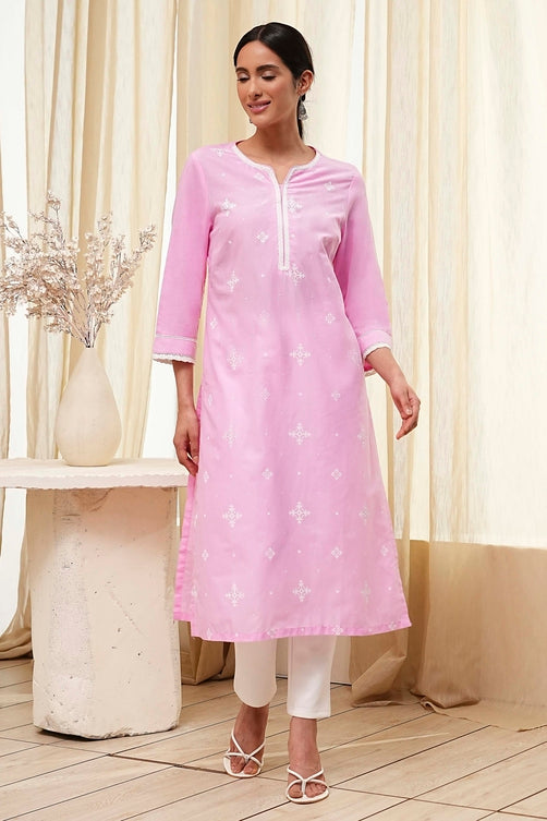 Light Pink Cotton Straight Kurta