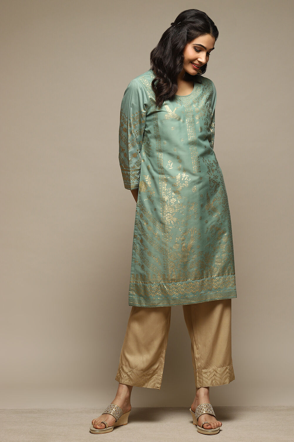 Gold Rayon Straight Palazzo