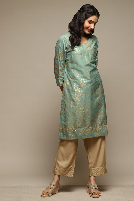 Gold Rayon Straight Palazzo