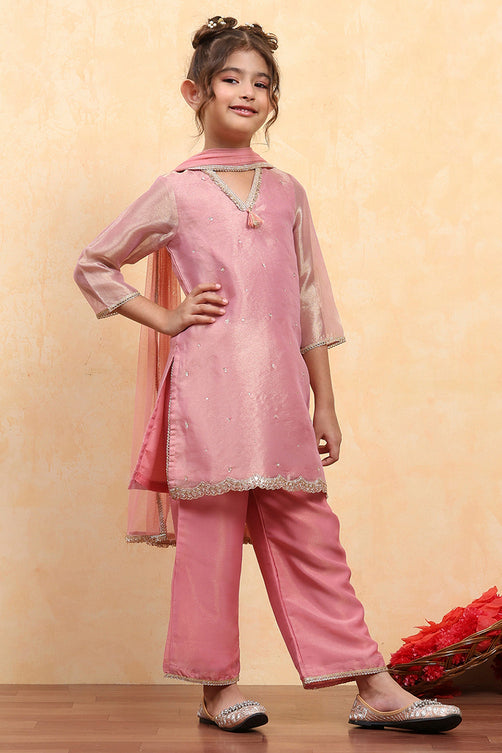Pink Tissue Dyed A-Line Suit Set