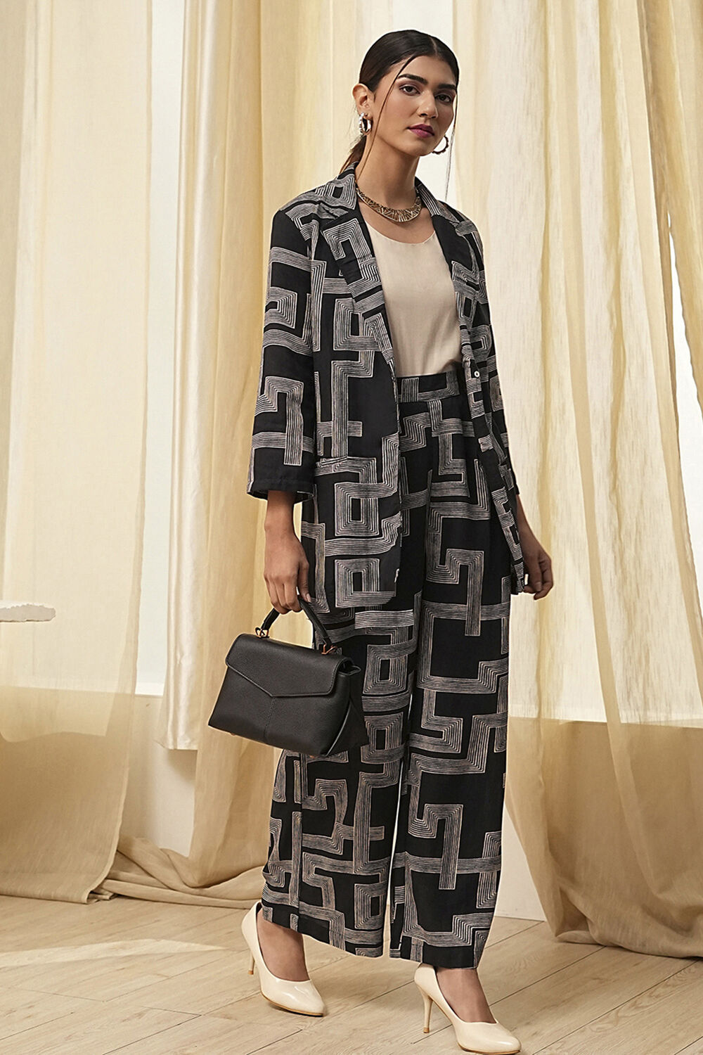Black Viscose Printed Co-ord Set
