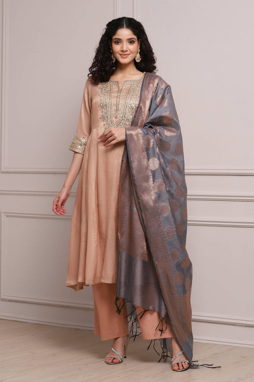 Blush Peach Cotton Kalidar Dyed Suit Set