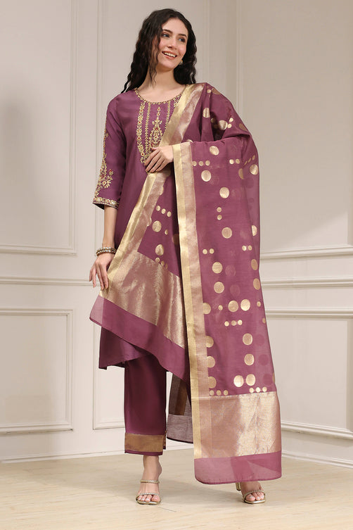 Old Rose Solid Straight Suit Set